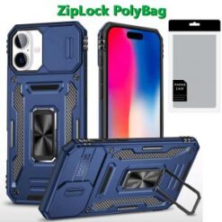 iPhone 16 6.1 inch CHIEF Oil Painted Magnetic Ring Stand Hybrid Case Cover - Black
