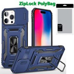 [PolyBag]  iPhone 16 Pro 6.3 inch Utter Tough Metal Ring Movable Camera Window Hybrid - Navy blue