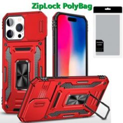 [PolyBag]  iPhone 16 Pro 6.3 inch Utter Tough Metal Ring Movable Camera Window Hybrid - Red