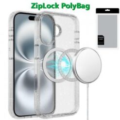[PolyBag] For iPhone 16 Plus 6.7 inch Glitter Case with Magnetic Circle - Clear Glitter