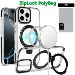 [PolyBag]  iPhone 16 Pro Max 6.9 inch Magnetic Tough Trasparent Hybrid with Stand - Black