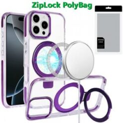 [PolyBag]  iPhone 16 Pro Max 6.9 inch Magnetic Tough Trasparent Hybrid with Stand - Purple