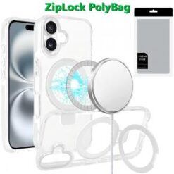 [PolyBag] For iPhone 16 Plus 6.7 inch Magnetic Tough Trasparent Hybrid with Stand - Clear