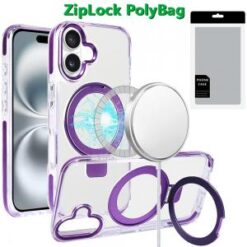 [PolyBag] For iPhone 16 Plus 6.7 inch Magnetic Tough Trasparent Hybrid with Stand - Purple