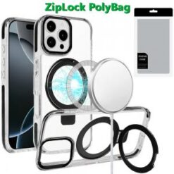 [PolyBag]  iPhone 16 Pro 6.3 inch Magnetic Tough Trasparent Hybrid with Stand - Black