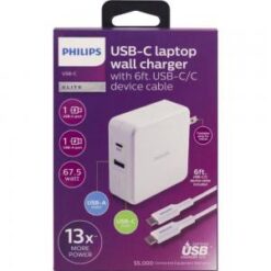 PHILIPS 67.5 HIGH END FAST USB-C LAPTOP WALL CHARGER KIT WITH 6FT USB-C/C DEVICE CABLE - CHARGE ALL