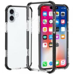 For iPhone 16 Plus 6.7 inch Acrylic Tough 2.5mm Transparent ShockProof Hybrid Case Cover - Black