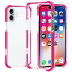 For iPhone 16 Plus 6.7 inch Acrylic Tough 2.5mm Transparent ShockProof Hybrid Case Cover - Hot Pink