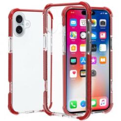 For iPhone 16 Plus 6.7 inch Acrylic Tough 2.5mm Transparent ShockProof Hybrid Case Cover - Red