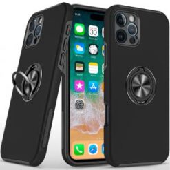 iPhone 16 Pro Max 6.9 inch CHIEF Oil Painted Magnetic Ring Stand Hybrid Case Cover - Black
