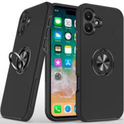 For iPhone 16 Plus 6.7 inch CHIEF Oil Painted Magnetic Ring Stand Hybrid Case Cover - Black