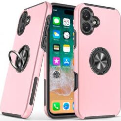For iPhone 16 Plus 6.7 inch CHIEF Oil Painted Magnetic Ring Stand Hybrid Case Cover - Pink