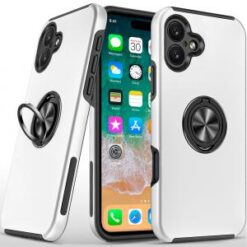 For iPhone 16 Plus 6.7 inch CHIEF Oil Painted Magnetic Ring Stand Hybrid Case Cover - Silver