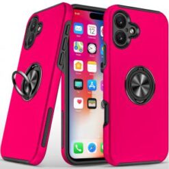 iPhone 16 6.1 inch CHIEF Oil Painted Magnetic Ring Stand Hybrid Case Cover - Pink