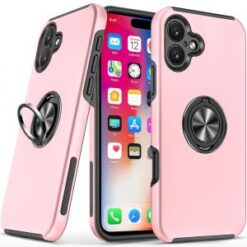 iPhone 16 6.1 inch Multi-Functional Card Magnetic Ring Stand Hybrid Camera Case Cover - Black