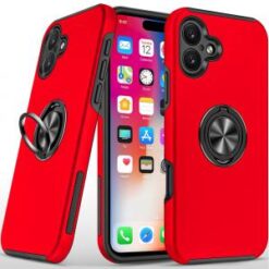 iPhone 16 6.1 inch CHIEF Oil Painted Magnetic Ring Stand Hybrid Case Cover - Silver