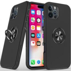 iPhone 16 Pro 6.3 inch CHIEF Oil Painted Magnetic Ring Stand Hybrid Case Cover - Black