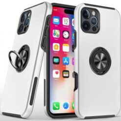iPhone 16 Pro 6.3 inch CHIEF Oil Painted Magnetic Ring Stand Hybrid Case Cover - Silver