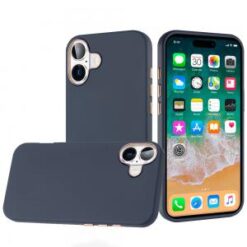 For iPhone 16 Plus 6.7 inch Classy Slick Chromed Around Hybrid Case Cover - Dark Blue