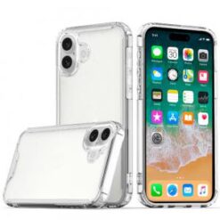 For iPhone 16 Plus 6.7 inch Colored Shockproof Transparent Hard PC TPU Hybrid Case Cover - Clear/Cle