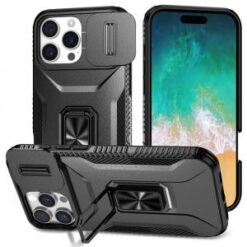 iPhone 16 Pro Max 6.9 inch Complete Magnetic Metal Ring Stand Camera Protection Hybrid - Black