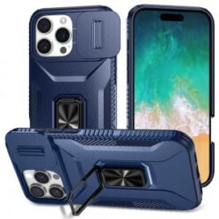 iPhone 16 Pro Max 6.9 inch Complete Magnetic Metal Ring Stand Camera Protection Hybrid - Blue