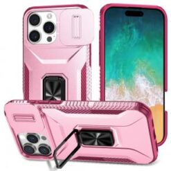 iPhone 16 Pro Max 6.9 inch Complete Magnetic Metal Ring Stand Camera Protection Hybrid - Pink+Bu