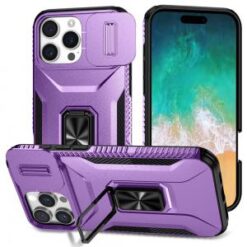iPhone 16 Pro Max 6.9 inch Complete Magnetic Metal Ring Stand Camera Protection Hybrid - Purple