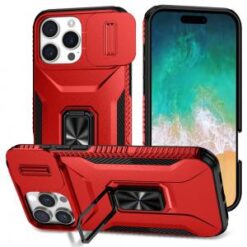 iPhone 16 Pro Max 6.9 inch Complete Magnetic Metal Ring Stand Camera Protection Hybrid - Red