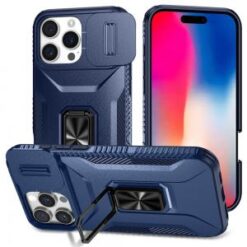 iPhone 16 Pro 6.3 inch Complete Magnetic Metal Ring Stand Camera Protection Hybrid - Blue