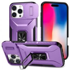 iPhone 16 Pro 6.3 inch Complete Magnetic Metal Ring Stand Camera Protection Hybrid - Purple