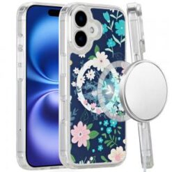 For iPhone 16 Plus 6.7 inch Magnetic Space UV Design Case - Galaxy Floral