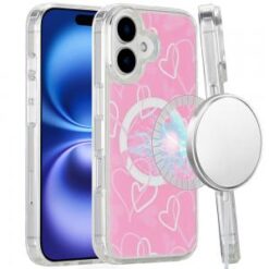For iPhone 16 Plus 6.7 inch Magnetic Space UV Design Case - Hearts