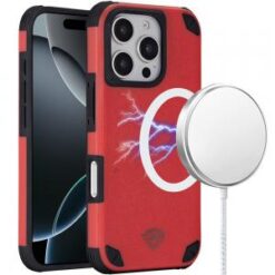 iPhone 16 Pro Max 6.9 inch Magnetic Heavy Duty Hybrid Case with Rotational Stand - Red