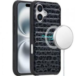 For iPhone 16 Plus 6.7 inch Magnetic Chrome Case - Black Leopard