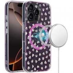 iPhone 16 Pro Max 6.9 inch Magnetic Double Layer IMD Design Case - Diamond Holographic Pink
