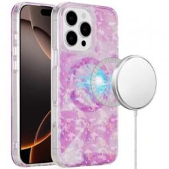 iPhone 16 Pro Max 6.9 inch Magnetic Double Layer IMD Design Case - Pink Holographic