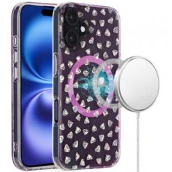 For iPhone 16 Plus 6.7 inch Magnetic Double Layer IMD Design Case - Diamond Holographic Pink