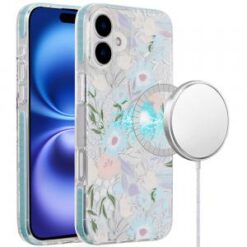 For iPhone 16 Plus 6.7 inch Magnetic Double Layer IMD Design Case - Floral A