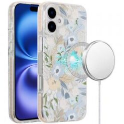 For iPhone 16 Plus 6.7 inch Magnetic Double Layer IMD Design Case - Floral B