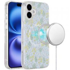 For iPhone 16 Plus 6.7 inch Magnetic Double Layer IMD Design Case - Floral C