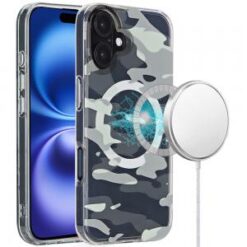 For iPhone 16 Plus 6.7 inch Magnetic Double Layer IMD Design Case - Green Camo