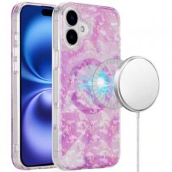 For iPhone 16 Plus 6.7 inch Magnetic Double Layer IMD Design Case - Pink Holographic