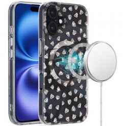 For iPhone 16 Plus 6.7 inch Magnetic Double Layer IMD Design Case - Smoke Diamond Holographic