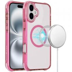 For iPhone 16 Plus 6.7 inch Magnetic 3in1 Drop-Proof Two-Tone Case - Hot Pink Two Tone
