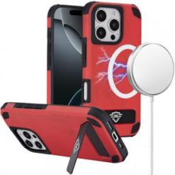 iPhone 16 Pro Max 6.9 inch Magnetic Heavy Duty Hybrid Case with Side Kick-Stand - Red