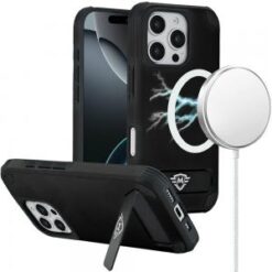 iPhone 16 Pro 6.3 inch Magnetic Heavy Duty Hybrid Case with Side Kick-Stand - Black