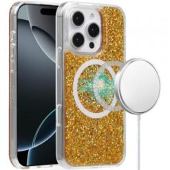 iPhone 16 Pro Max 6.9 inch Magnetic Glitter Epoxy Transparent Hybrid - Gold Glitter