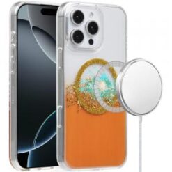 iPhone 16 Pro Max 6.9 inch Magnetic Glitter Epoxy Transparent Hybrid - Orange