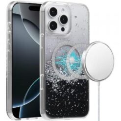 iPhone 16 Pro Max 6.9 inch Magnetic Glitter Epoxy Transparent Hybrid - Silver Black